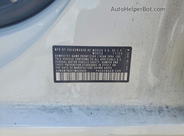 3VWGW7BU5TM020880 2026 VOLKSWAGEN JETTA White Vista de la etiqueta del VIN