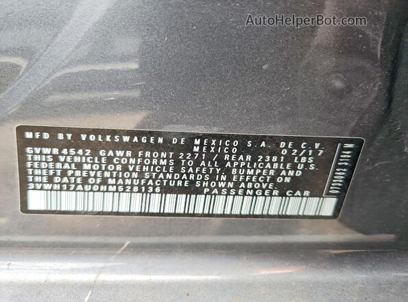 3VWH17AU0HM528136 2017 VOLKSWAGEN GOLF Gray ძრავის განყოფილების ხედი
