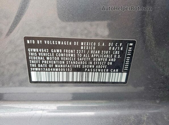 3VWH17AU4HM505152 2017 VOLKSWAGEN GOLF Gray VIN sticker view