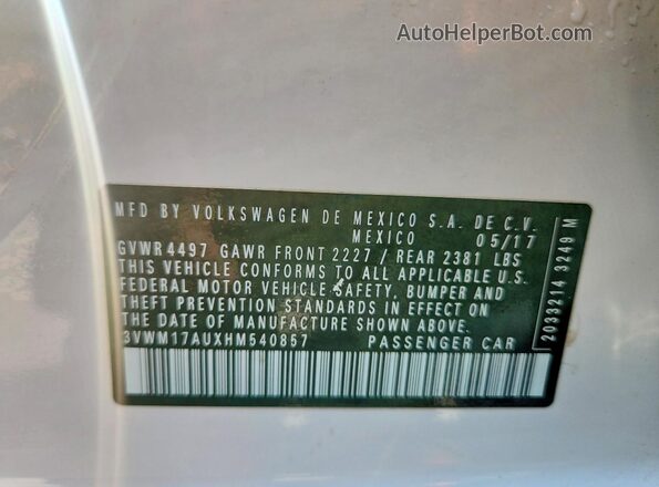 3VWM17AUXHM540857 2017 VOLKSWAGEN GOLF White 360 interior view