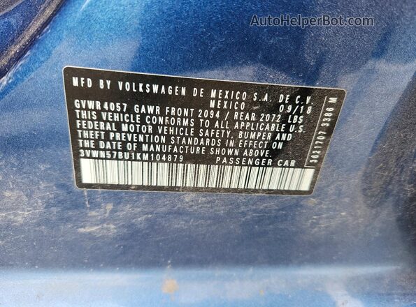 3VWN57BU1KM104879 2019 VOLKSWAGEN JETTA Blue Vista del compartimento del motor