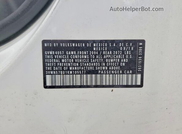 3VWN57BU1KM105577 2019 VOLKSWAGEN JETTA White Widok komory silnika