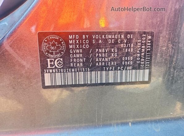 3VWN57BU2KM011515 2019 VOLKSWAGEN JETTA Gray Engine compartment view
