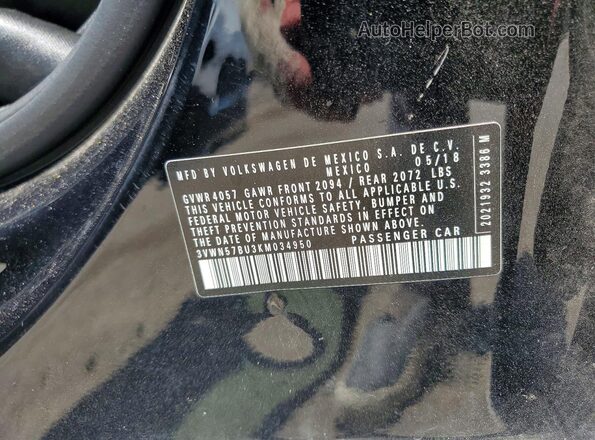 3VWN57BU3KM034950 2019 VOLKSWAGEN JETTA Черный Вид наклейки с VIN-кодом