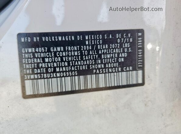 3VWN57BU3KM069505 2019 VOLKSWAGEN JETTA Белый Вид подкапотного пространства