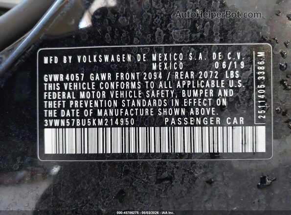 3VWN57BU5KM214950 2019 VOLKSWAGEN JETTA Black Vista del compartimento del motor