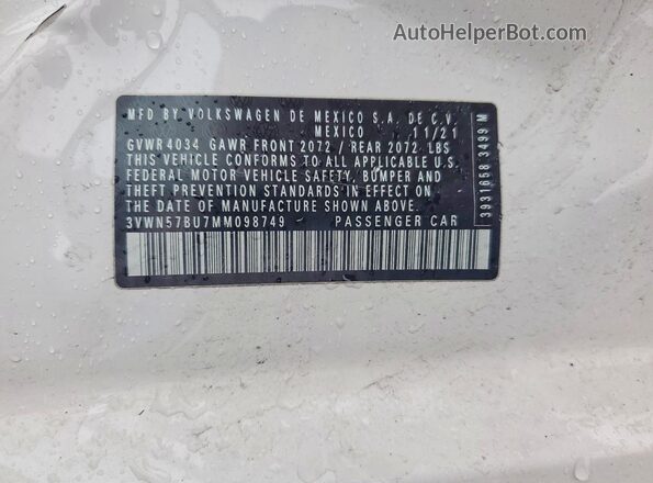 3VWN57BU7MM098749 2021 VOLKSWAGEN JETTA White Вид підкапотного простору