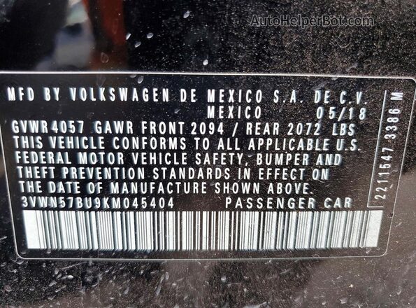 3VWN57BU9KM045404 2019 VOLKSWAGEN JETTA Black Widok komory silnika