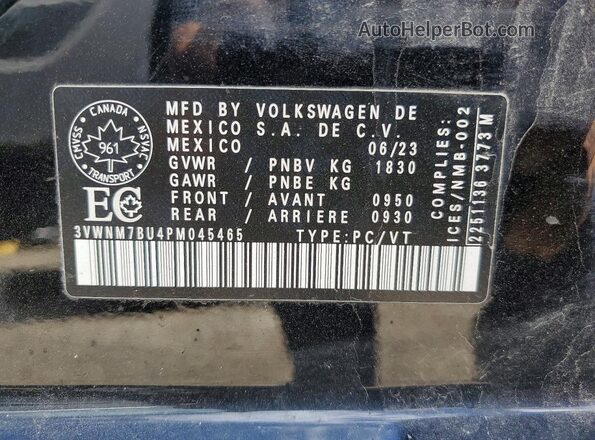3VWNM7BU4PM045465 2023 VOLKSWAGEN JETTA Black Widok naklejki z numerem VIN