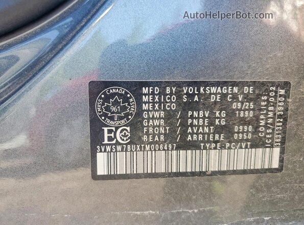 3VWSW7BUXTM006497 2026 VOLKSWAGEN JETTA Gray Շարժիչի բաժամունքի տեսք