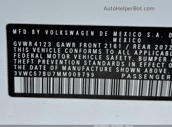 3Vwc57bu7mm009799 2021 VOLKSWAGEN TIGUAN White ძრავის განყოფილების ხედი