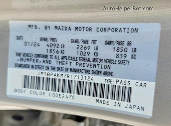 JM1BPAKM7R1713124 2024 MAZDA 3 Tan Vista de la etiqueta del VIN