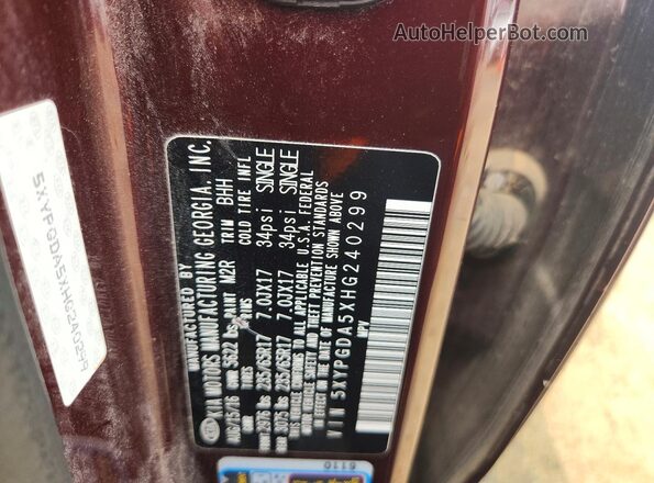 5XYPGDA5XHG240299 2017 KIA SORENTO Burgundy Vista interior de 360 grados