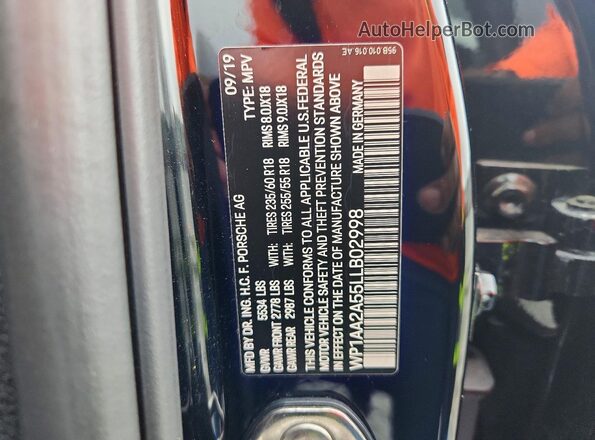 WP1AA2A55LLB02998 2020 PORSCHE MACAN Black Панорамний вид салону 360°