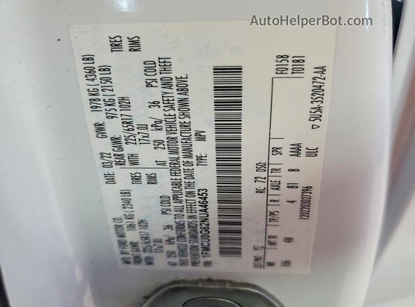 1FMCU0G62NUA46453 2022 FORD ESCAPE Белый Панорамный вид салона 360°