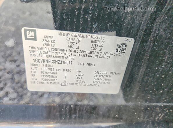 1GCVKNEC3HZ316077 2017 CHEVROLET SILVERADO Black Vista de la etiqueta del VIN
