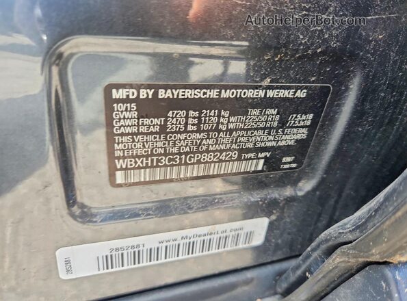 WBXHT3C31GP882429 2016 BMW X1 Gray 360 interior view
