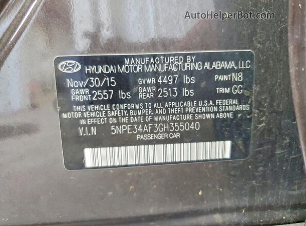5NPE34AF3GH355040 2016 HYUNDAI SONATA Угольный Вид наклейки с VIN-кодом