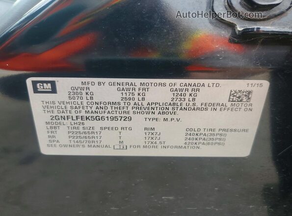 2GNFLFEK5G6195729 2016 CHEVROLET EQUINOX Черный Панорамный вид салона 360°