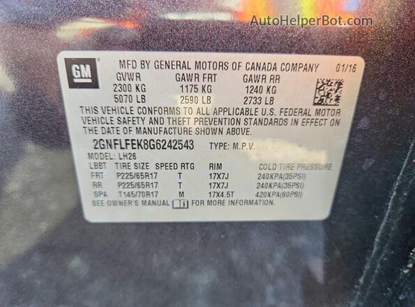 2GNFLFEK8G6242543 2016 CHEVROLET EQUINOX Gray Սալոնի 360 աստիճան տեսք
