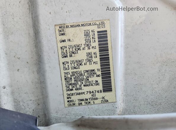 5N1BT3AB4PC794748 2023 NISSAN ROGUE White Widok wnętrza 360 stopni