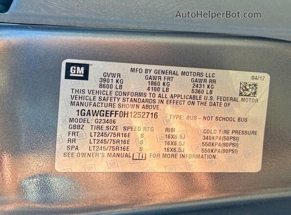 1GAWGEFF0H1252716 2017 CHEVROLET EXPRESS Gray Вид задніх сидінь
