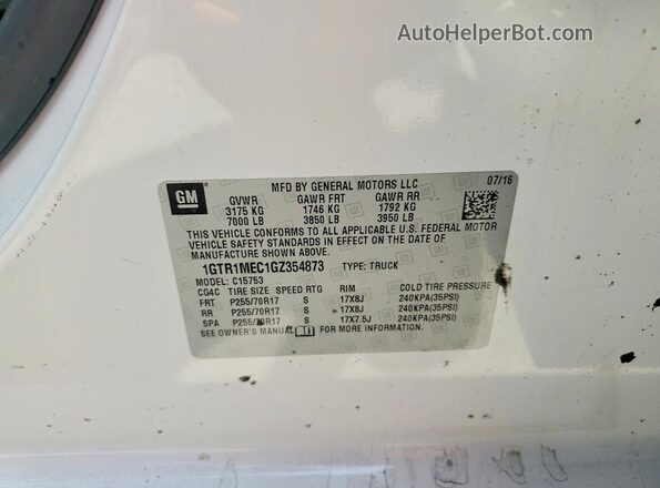 1GTR1MEC1GZ354873 2016 GMC SIERRA White Widok naklejki z numerem VIN