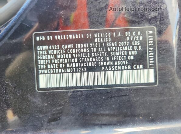 3VWEB7BU5LM071282 2020 VOLKSWAGEN JETTA Black Widok naklejki z numerem VIN