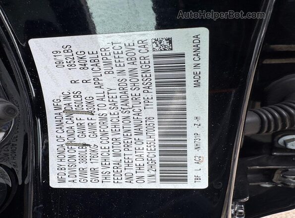2HGFC1E55LH700576 2020 HONDA CIVIC Black Rear interior view