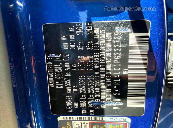 5XYRL4LC1PG222739 2023 KIA SORENTO Blue Vista interior trasera