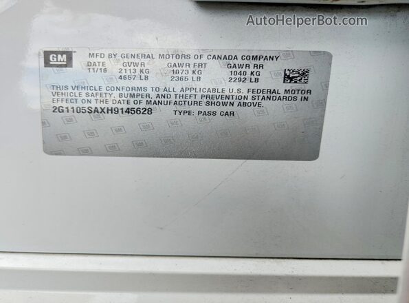 2G1105SAXH9145628 2017 CHEVROLET IMPALA White Панорамний вид салону 360°