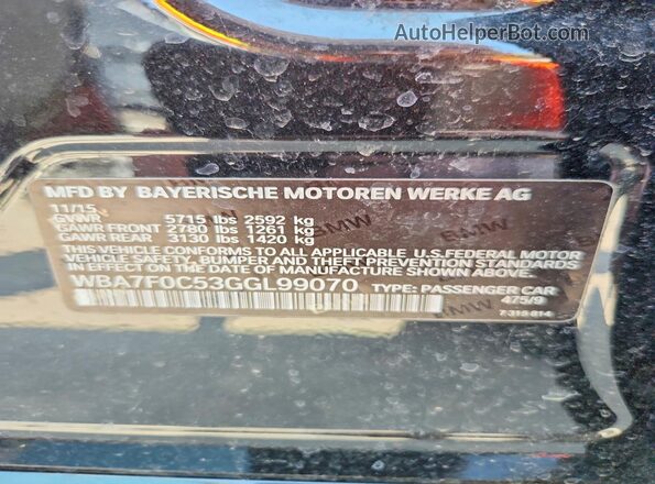 WBA7F0C53GGL99070 2016 BMW 7 SERIES Black VIN կոդի պիտակի տեսք