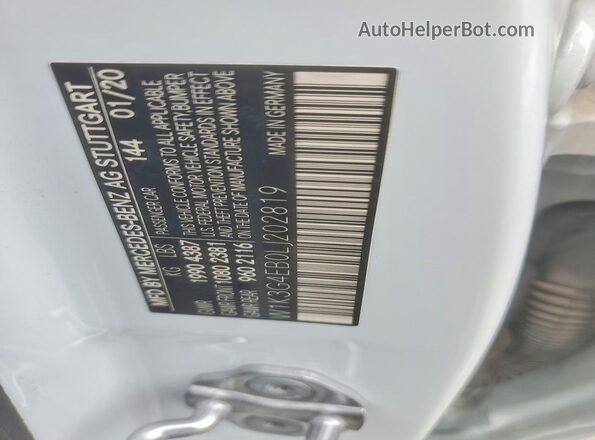 W1K3G4EB0LJ202819 2020 MERCEDES-BENZ A White VIN sticker view