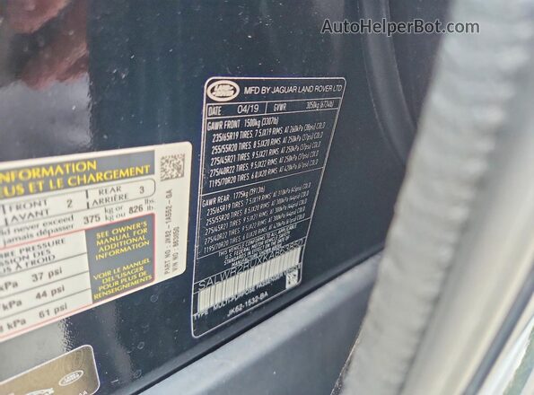 SALWR2RUXKA863850 2019 LAND ROVER RANGE Black 360 interior view