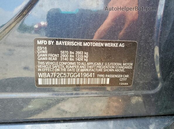 WBA7F2C57GG419641 2016 BMW 7 SERIES Blue Вид наклейки з VIN-кодом