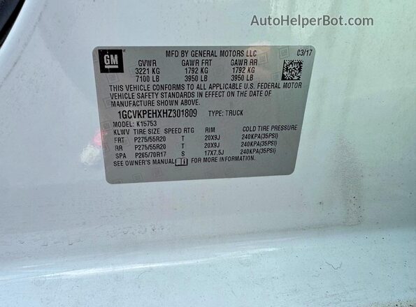 1GCVKPEHXHZ301809 2017 CHEVROLET SILVERADO White VIN sticker view