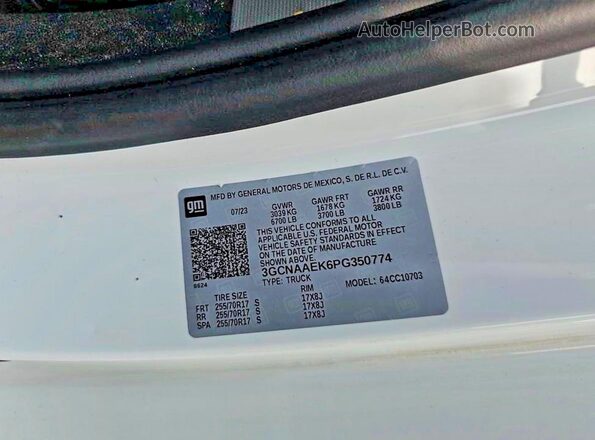 3GCNAAEK6PG350774 2023 CHEVROLET SILVERADO Белый Вид задней части салона