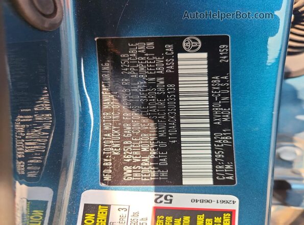 4T1DAACK3SU035138 2025 TOYOTA CAMRY Teal VIN sticker view