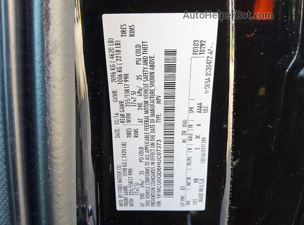 1FMCU0GD6HUC07373 2017 FORD ESCAPE Black Vista interior de 360 grados