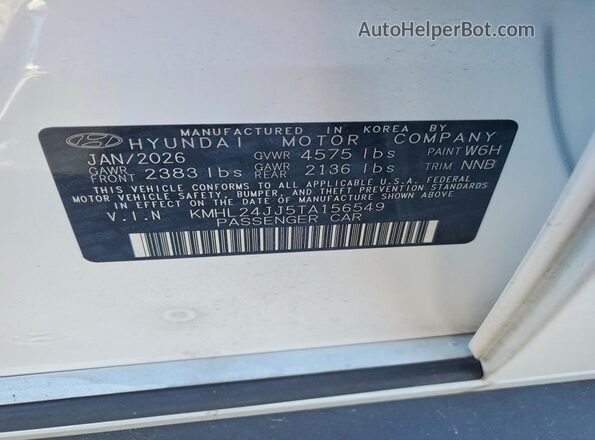 KMHL24JJ5TA156549 2026 HYUNDAI SONATA White VIN sticker view