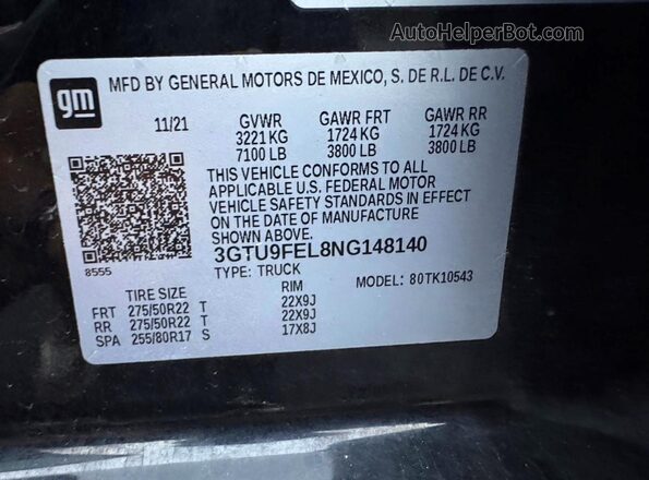 3GTU9FEL8NG148140 2022 GMC SIERRA Black 