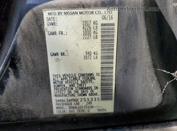 1N4AL3AP0GC255335 2016 NISSAN ALTIMA Black VIN կոդի պիտակի տեսք