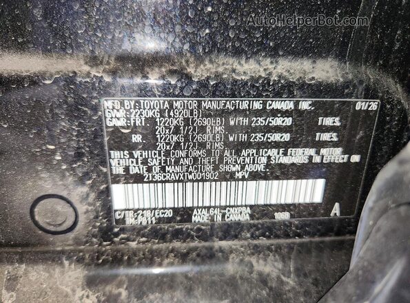 2T36CRAVXTW001902 2026 TOYOTA RAV4 Black VIN კოდის სტიკერის ხედი