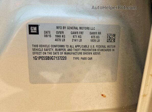 1G1PE5SB9G7137220 2016 CHEVROLET CRUZE Gold VIN sticker view