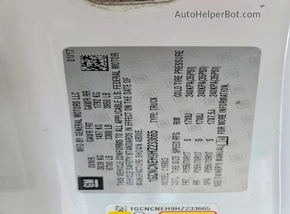 1GCNCNEH9HZ233665 2017 CHEVROLET SILVERADO White VIN sticker view