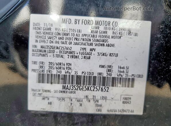 MAJ3S2GE5KC257652 2019 FORD ECOSPORT Black 