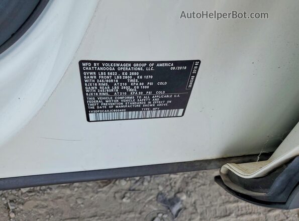 1V2DP2CA0JC600402 2018 VOLKSWAGEN ATLAS White Vista interior de 360 grados