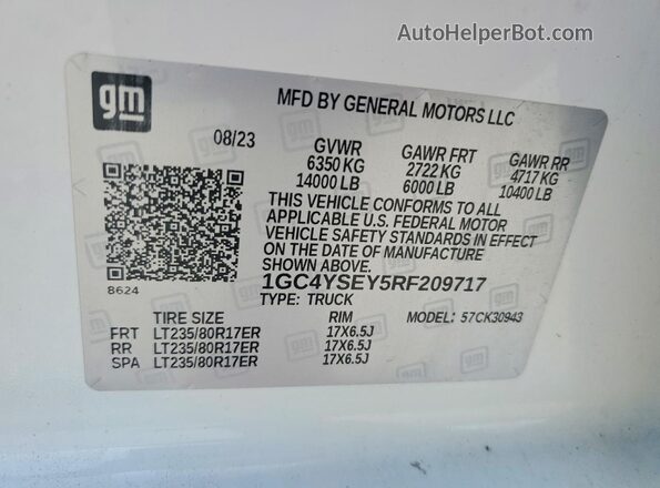 1GC4YSEY5RF209717 2024 CHEVROLET SILVERADO White Vista de la etiqueta del VIN