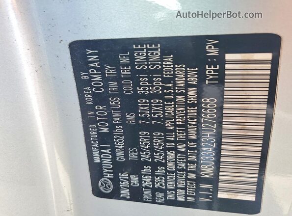 KM8J33A23HU276668 2017 HYUNDAI TUCSON Silver Vista de la etiqueta del VIN
