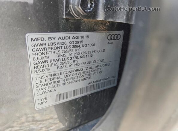 WA1AHAF71KD017063 2019 AUDI Q7 Gray Սալոնի 360 աստիճան տեսք